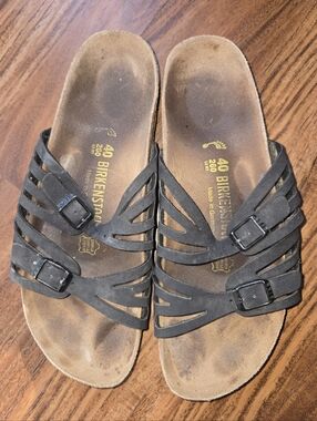 Birkenstock Granada Black Strappy Buckle Slide Sandals, Size 40/9-9.5